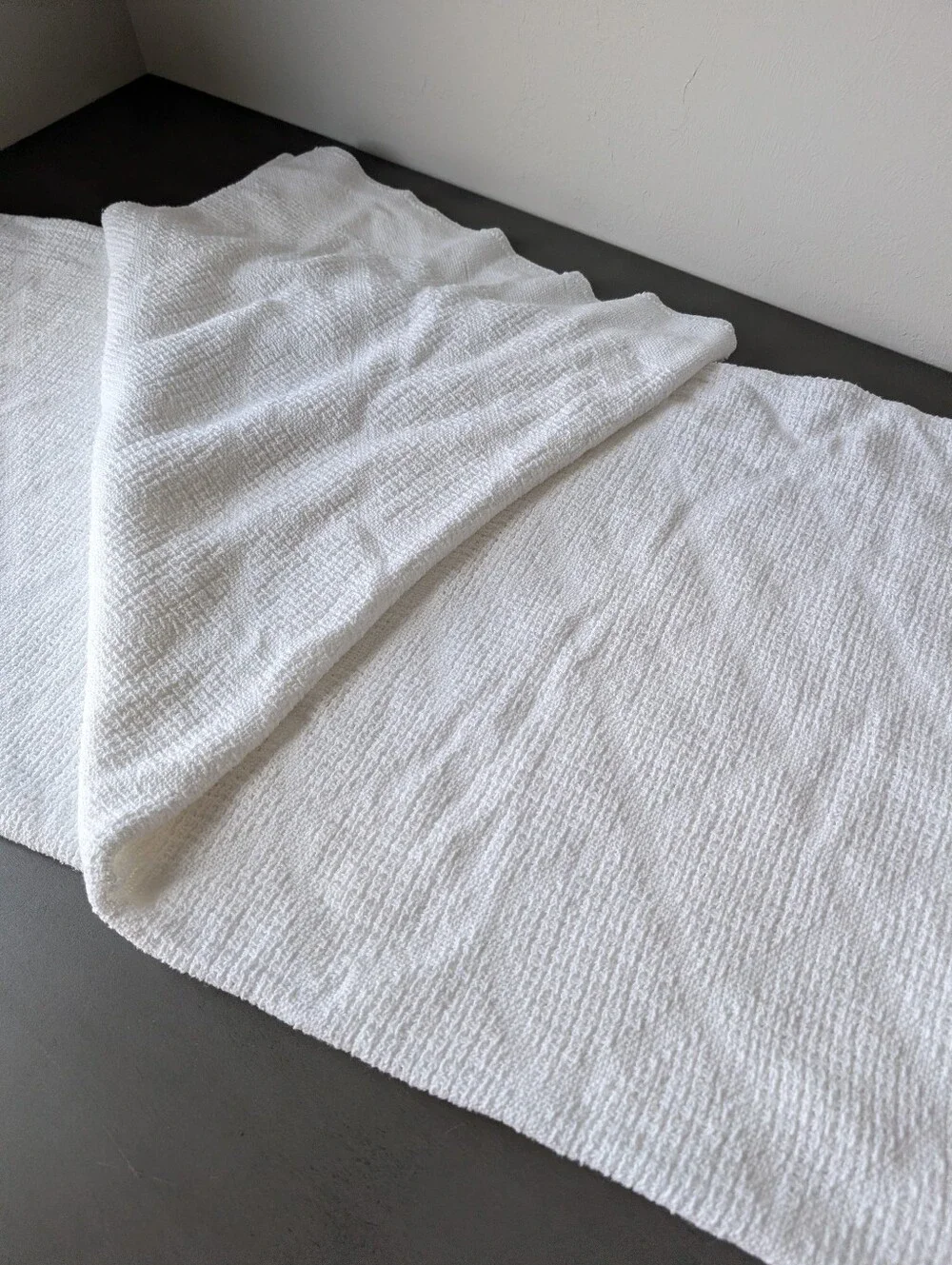 White Cotton Queen Blanket 92x88 Textured Woven 100% Cotton Made in USA Stretch